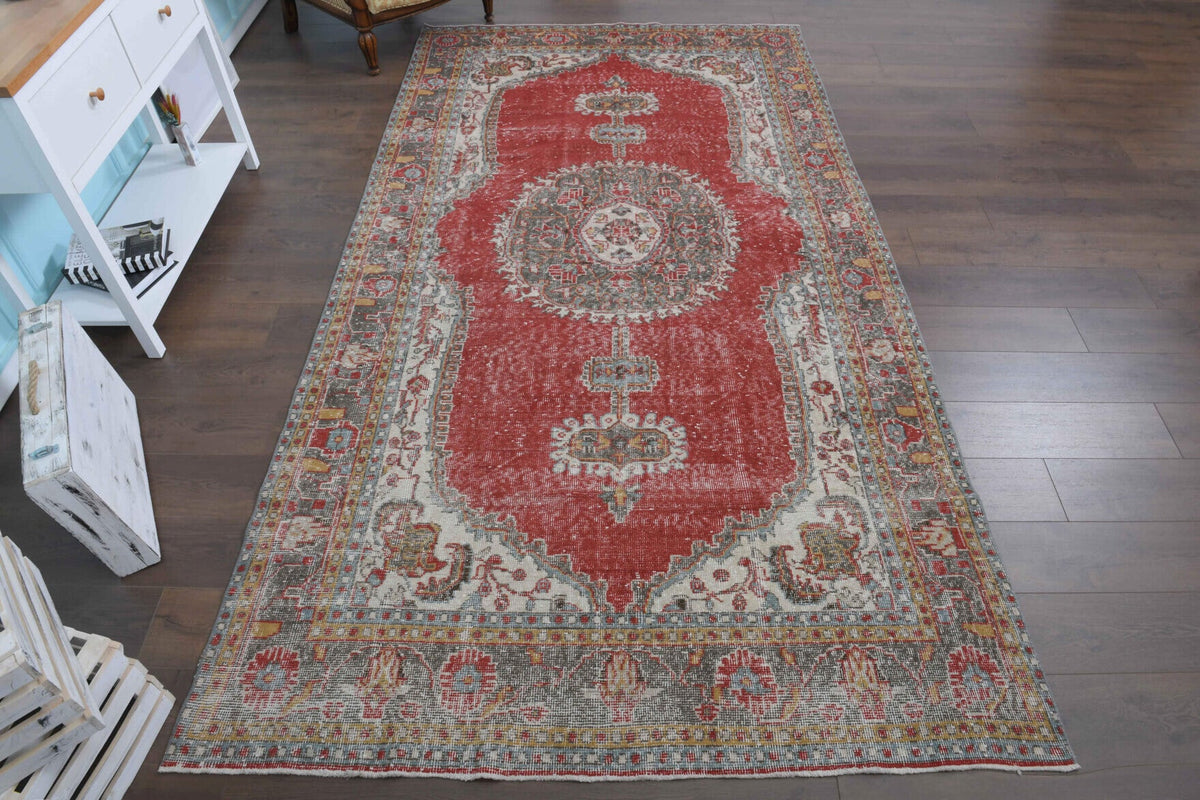 El yapımı vintage halı 183x305 cm oryantal desenli yün - yakın çekim doku detayı