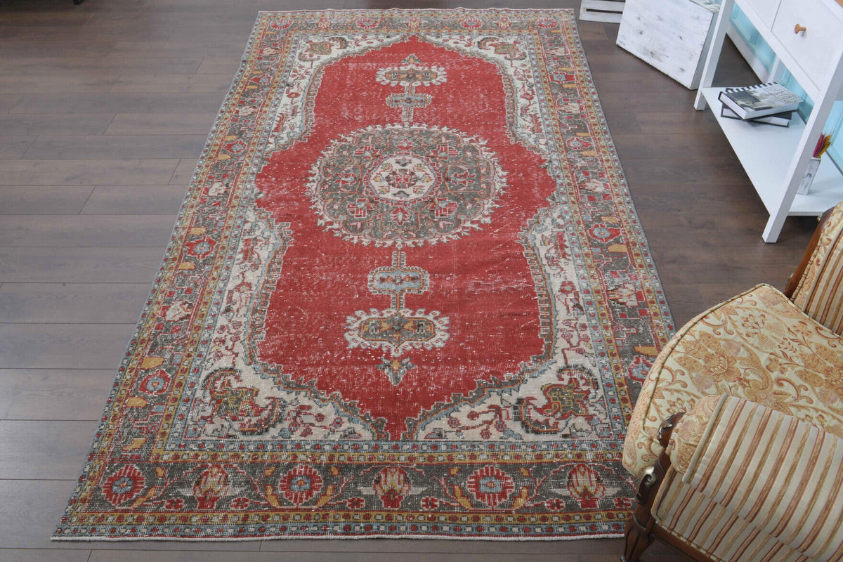 El yapımı vintage halı 183x305 cm oryantal desenli yün - kenar ve saçak detayı