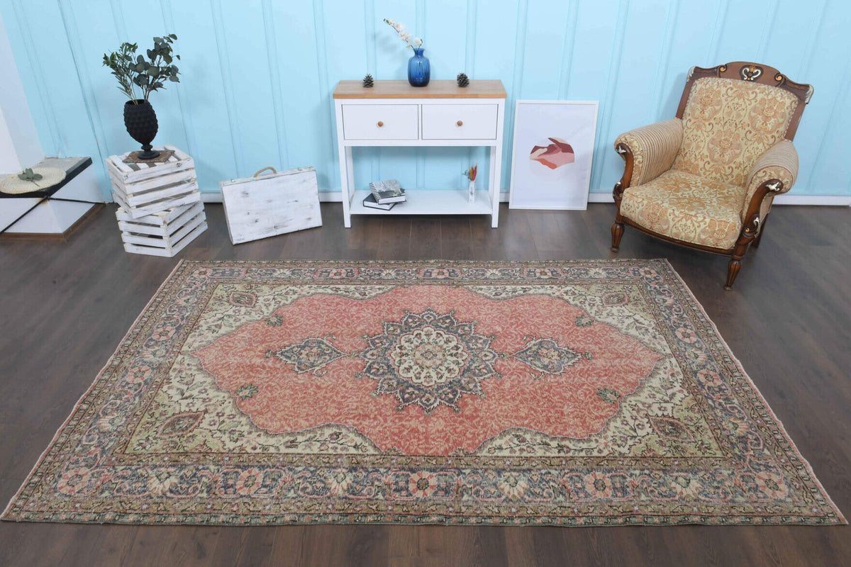El yapımı vintage halı 180x287 cm oryantal desenli yün - yakın çekim doku detayı