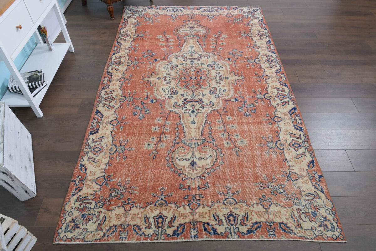 El yapımı vintage halı 178x300 cm oryantal desenli yün - yakın çekim doku detayı