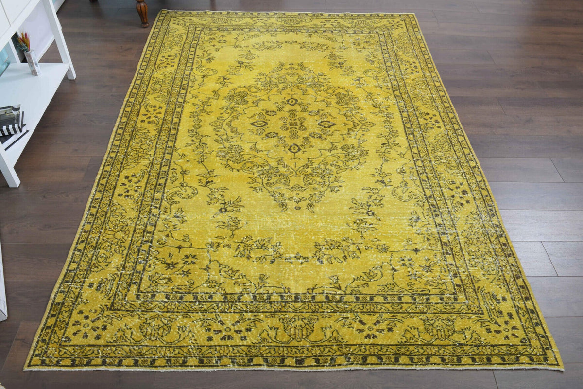El yapımı vintage halı 193x284 cm oryantal desenli yün - detay görünümü