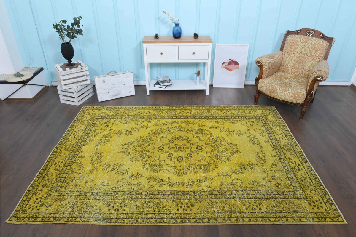 El yapımı vintage halı 193x284 cm oryantal desenli yün - kenar ve saçak detayı