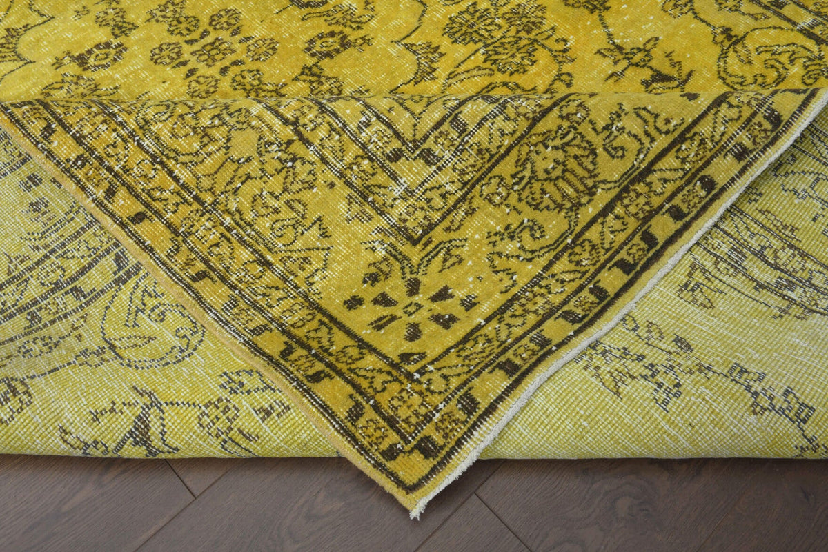 El yapımı vintage halı 193x284 cm oryantal desenli yün - üstten görünüm