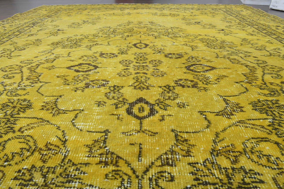 El yapımı vintage halı 193x284 cm oryantal desenli yün - ışık altında renk detayı