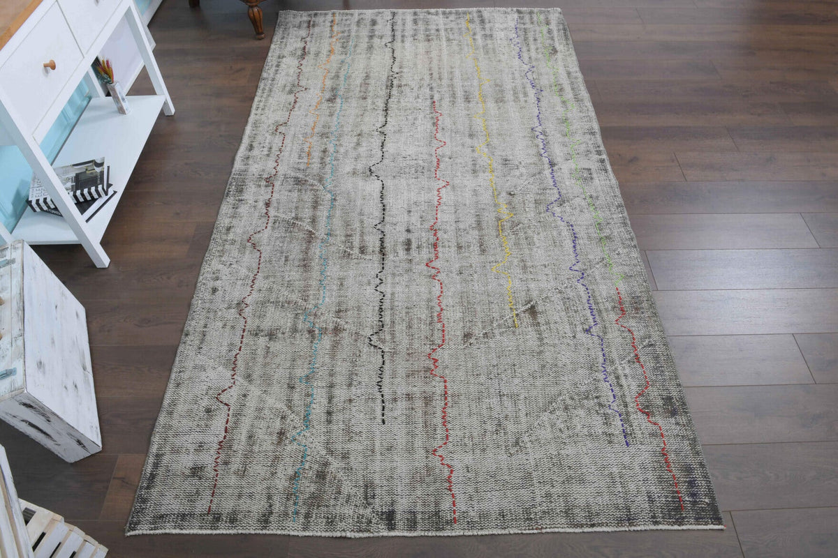 El yapımı vintage halı 163x290 cm soyut desenli yün - yakın çekim doku detayı