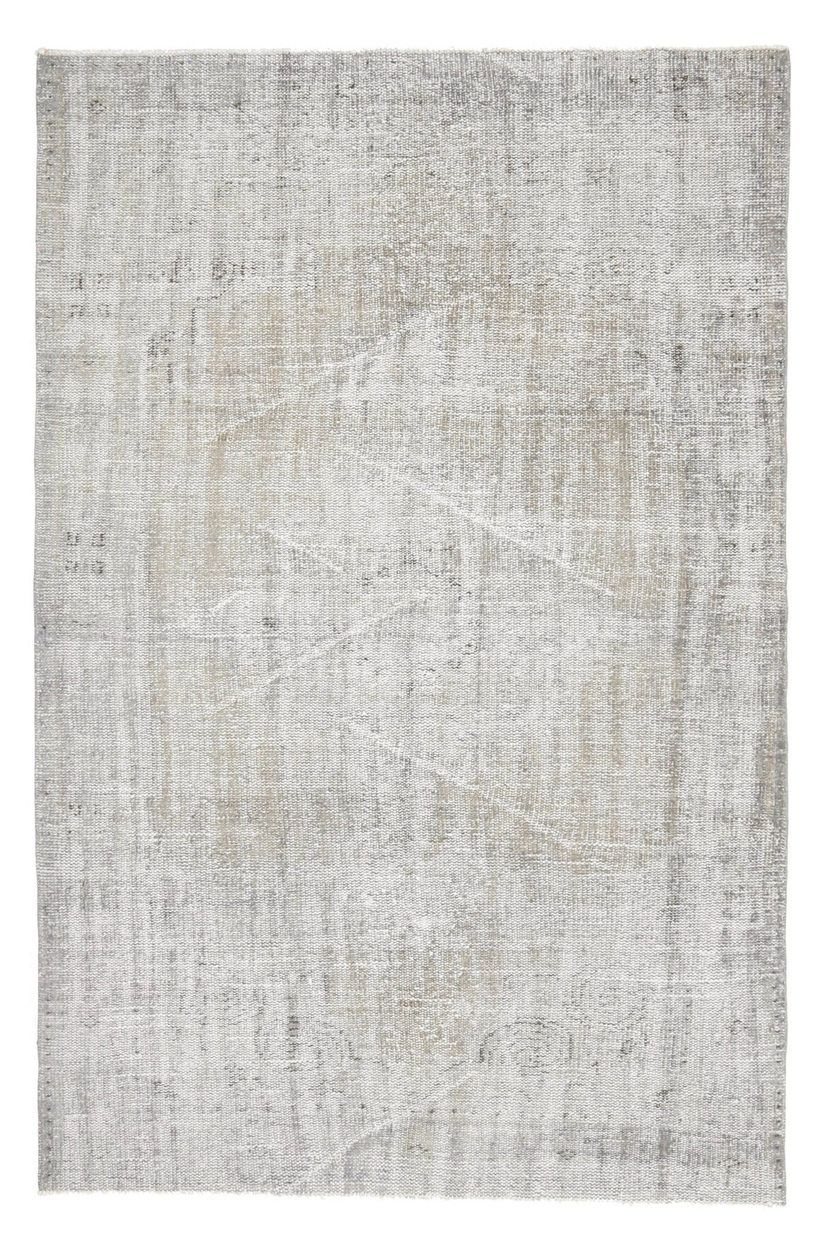 175x270 cm gri ve beyaz düz zeminli el dokuma vintage halı – üstten tam görünüm