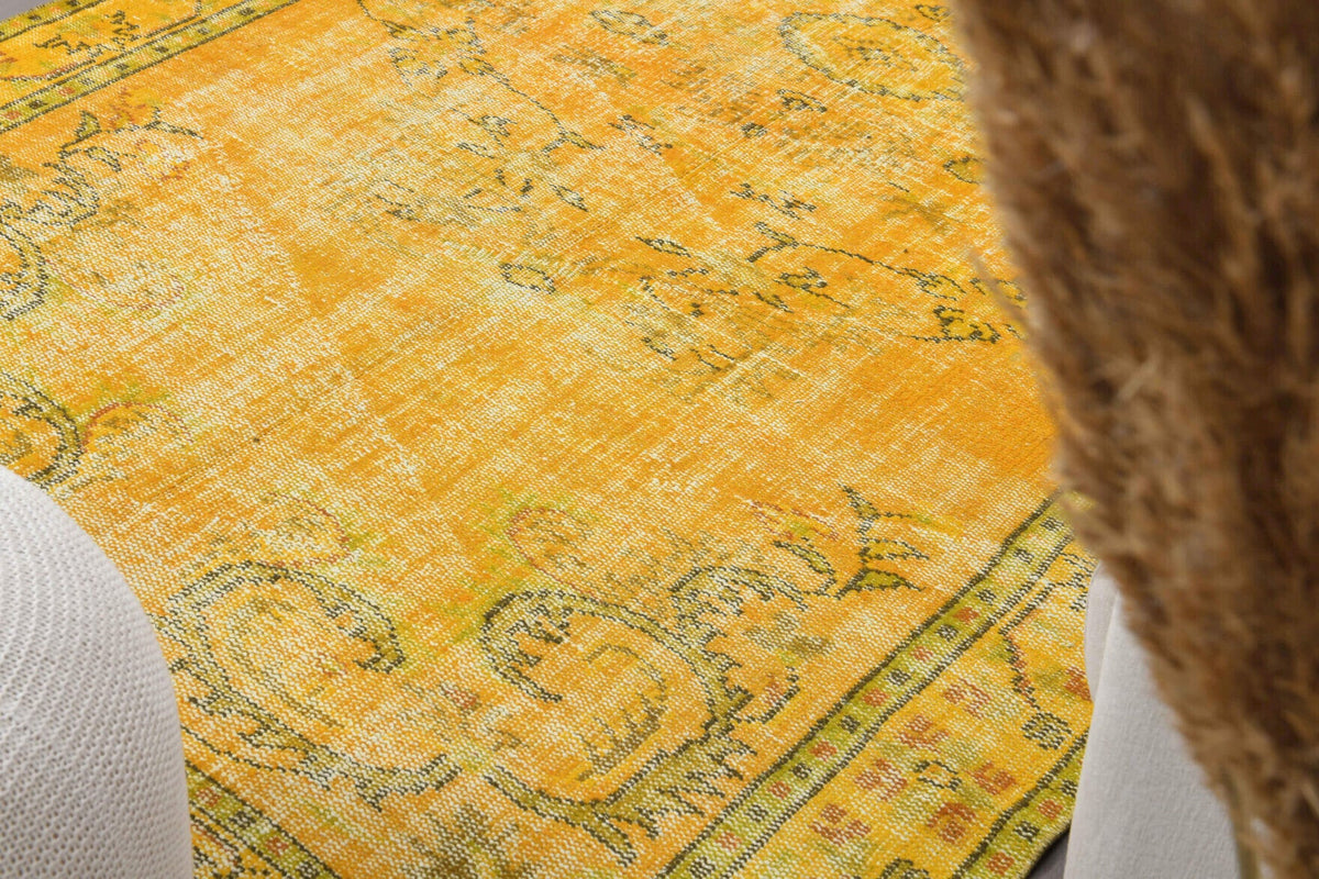 Vintage Yellow Rug, Turkish Area Anatolian Rug