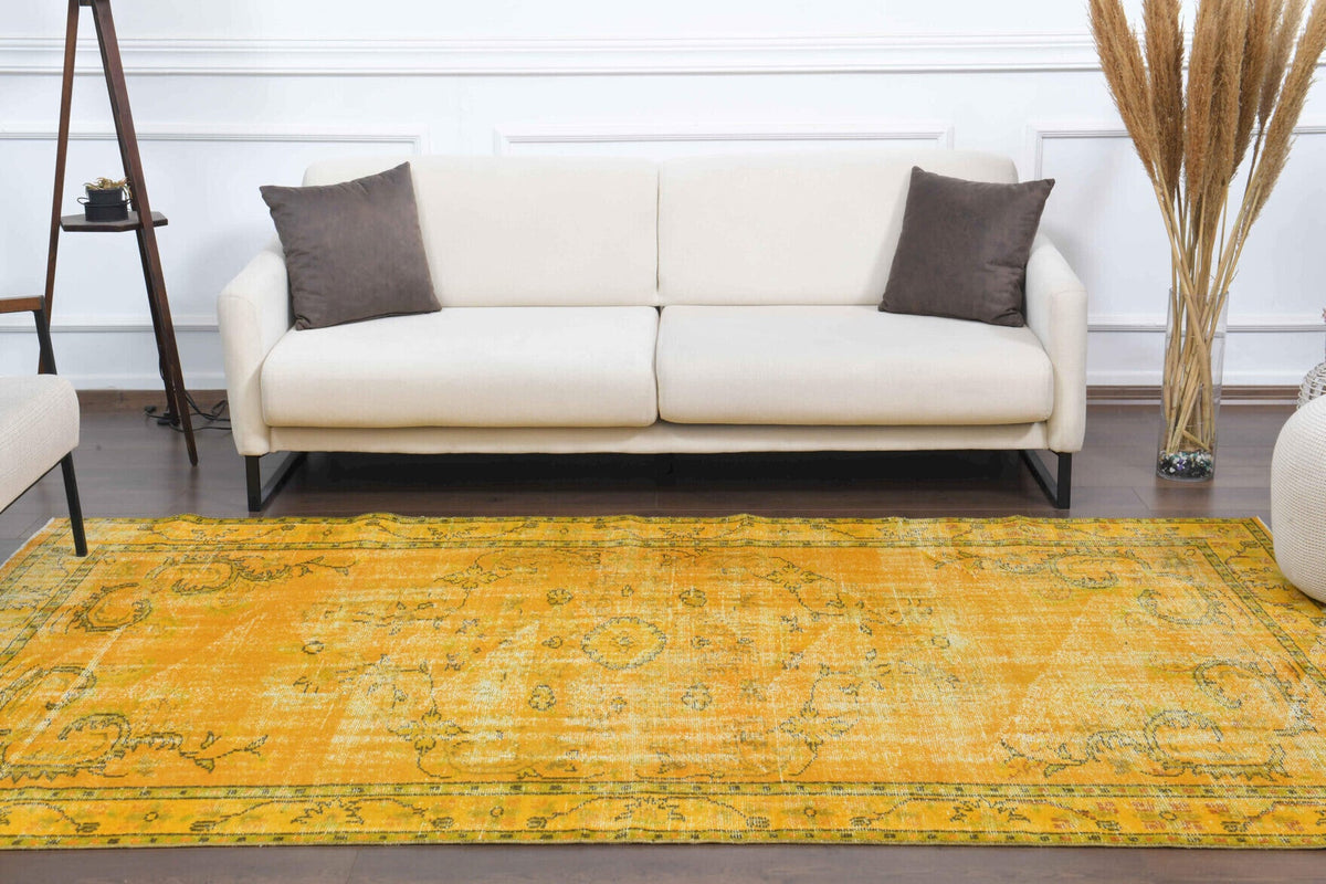 Vintage Yellow Rug, Turkish Area Anatolian Rug