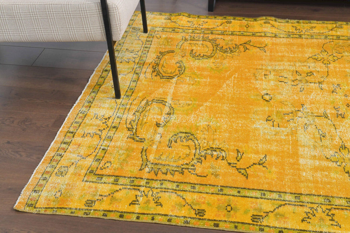 Vintage Yellow Rug, Turkish Area Anatolian Rug