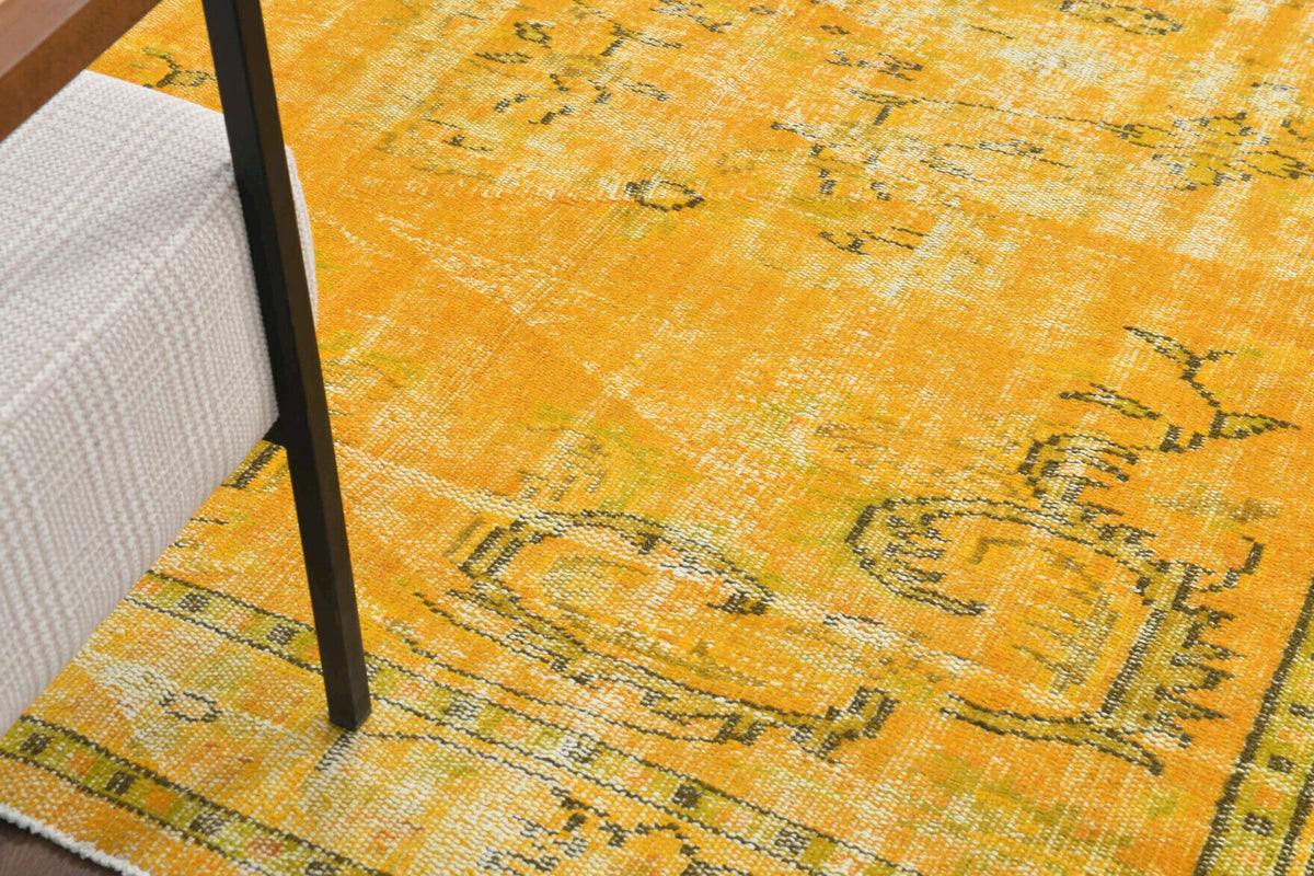 Vintage Yellow Rug, Turkish Area Anatolian Rug