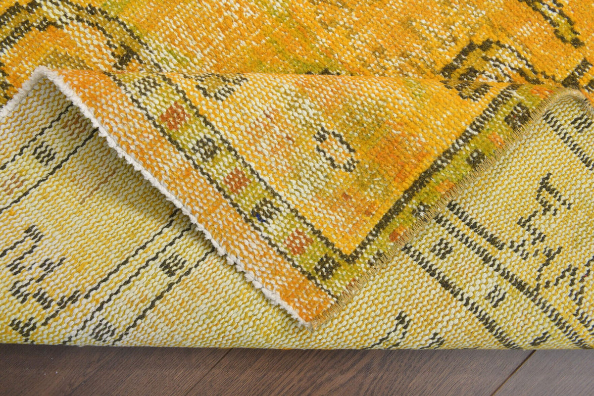 Vintage Yellow Rug, Turkish Area Anatolian Rug