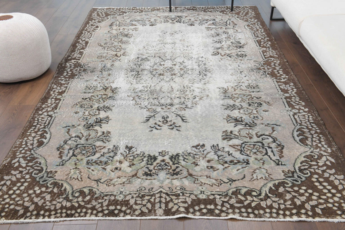1970'lerden Anadolu kökenli oryantal desenli el dokuma vintage halı, 184x289 cm