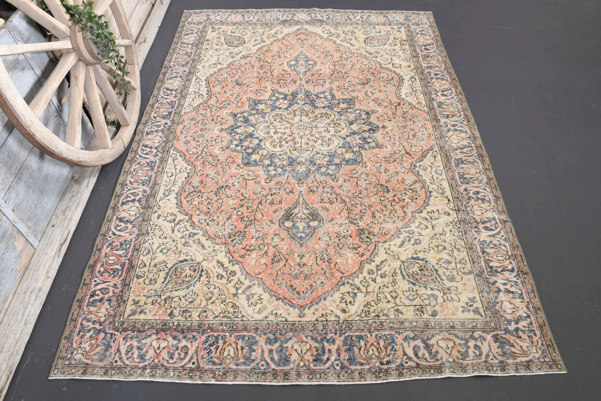 El yapımı vintage halı 201x287 cm oryantal desenli yün - detay görünümü