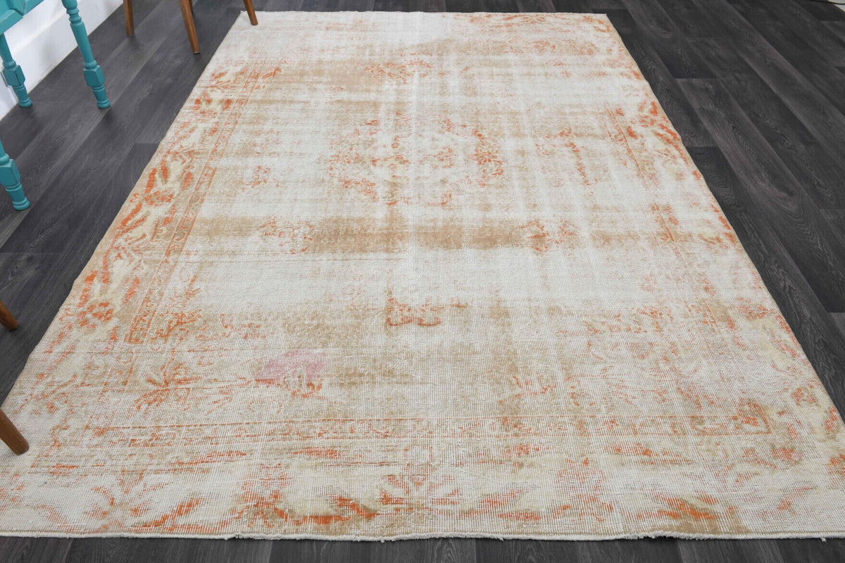 El yapımı vintage halı 198x292 cm oryantal desenli yün - yakın çekim doku detayı