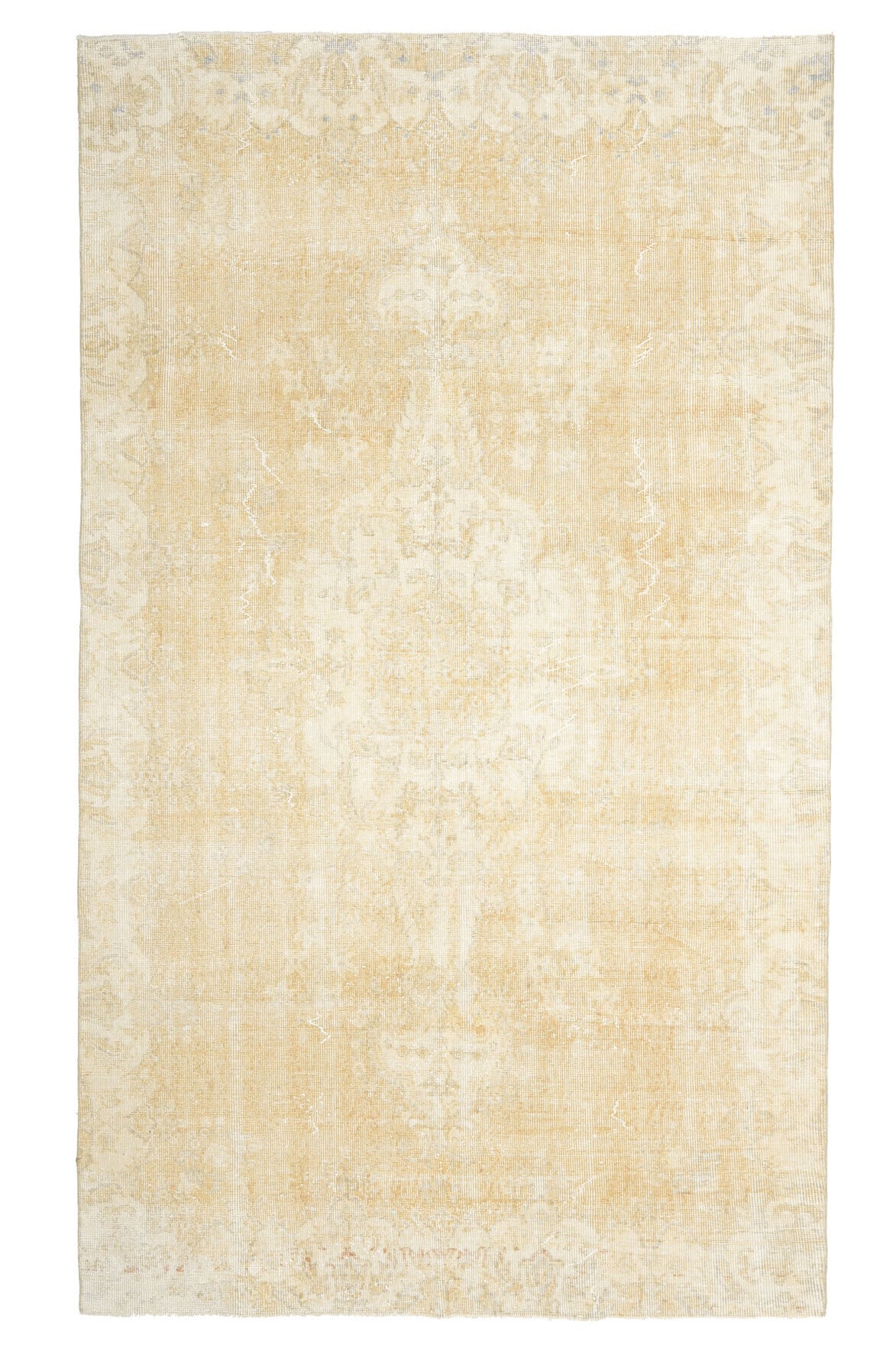 164x283 cm bej ve turuncu oryantal desenli el dokuma vintage halı – üstten tam görünüm