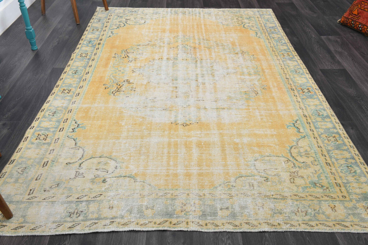 El yapımı vintage halı 183x244 cm oryantal desenli yün - detay görünümü