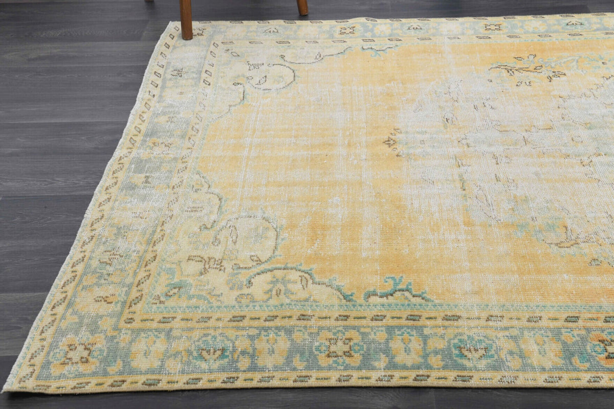 El yapımı vintage halı 183x244 cm oryantal desenli yün - kenar ve saçak detayı