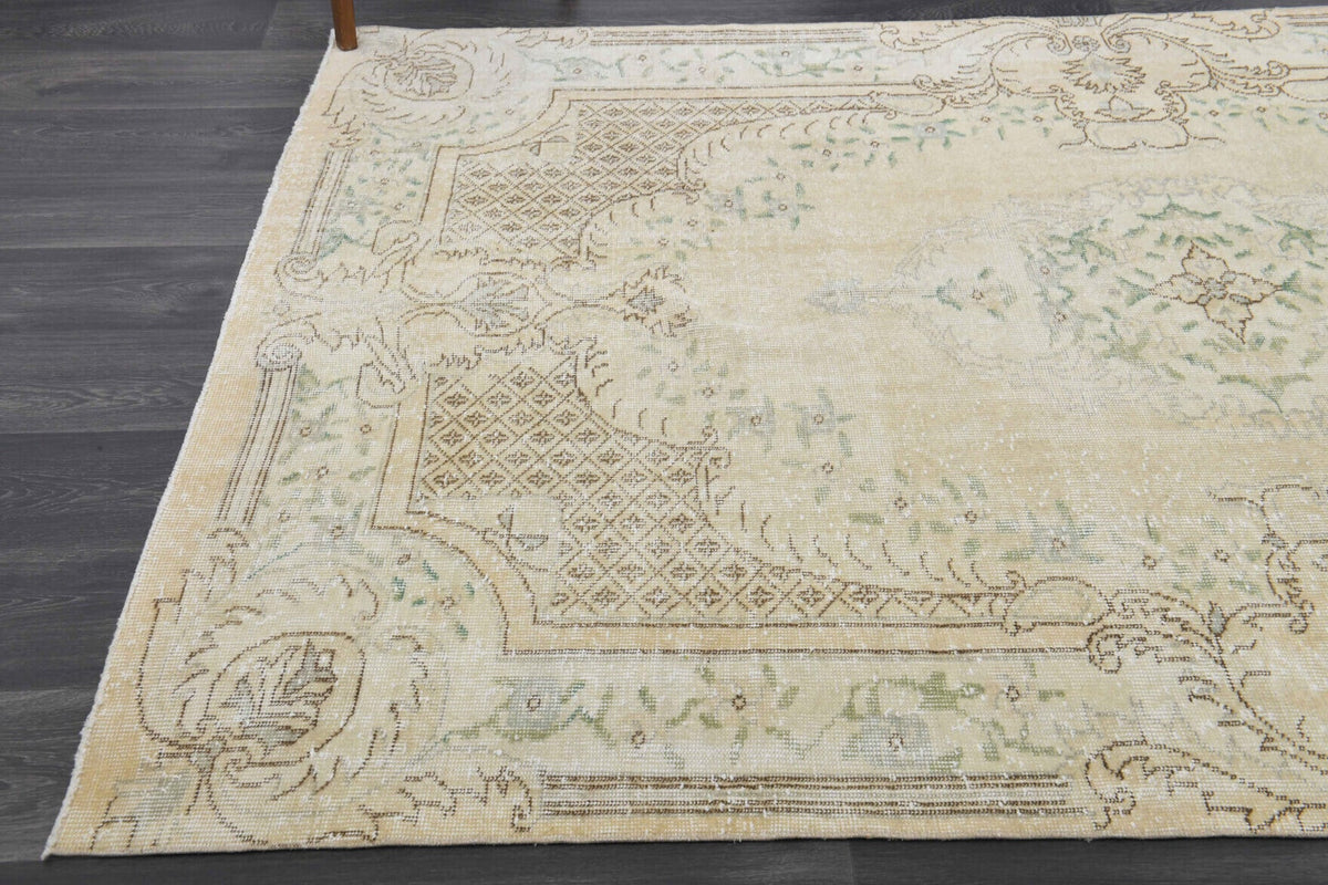 El yapımı vintage halı 152x244 cm oryantal desenli yün - kenar ve saçak detayı
