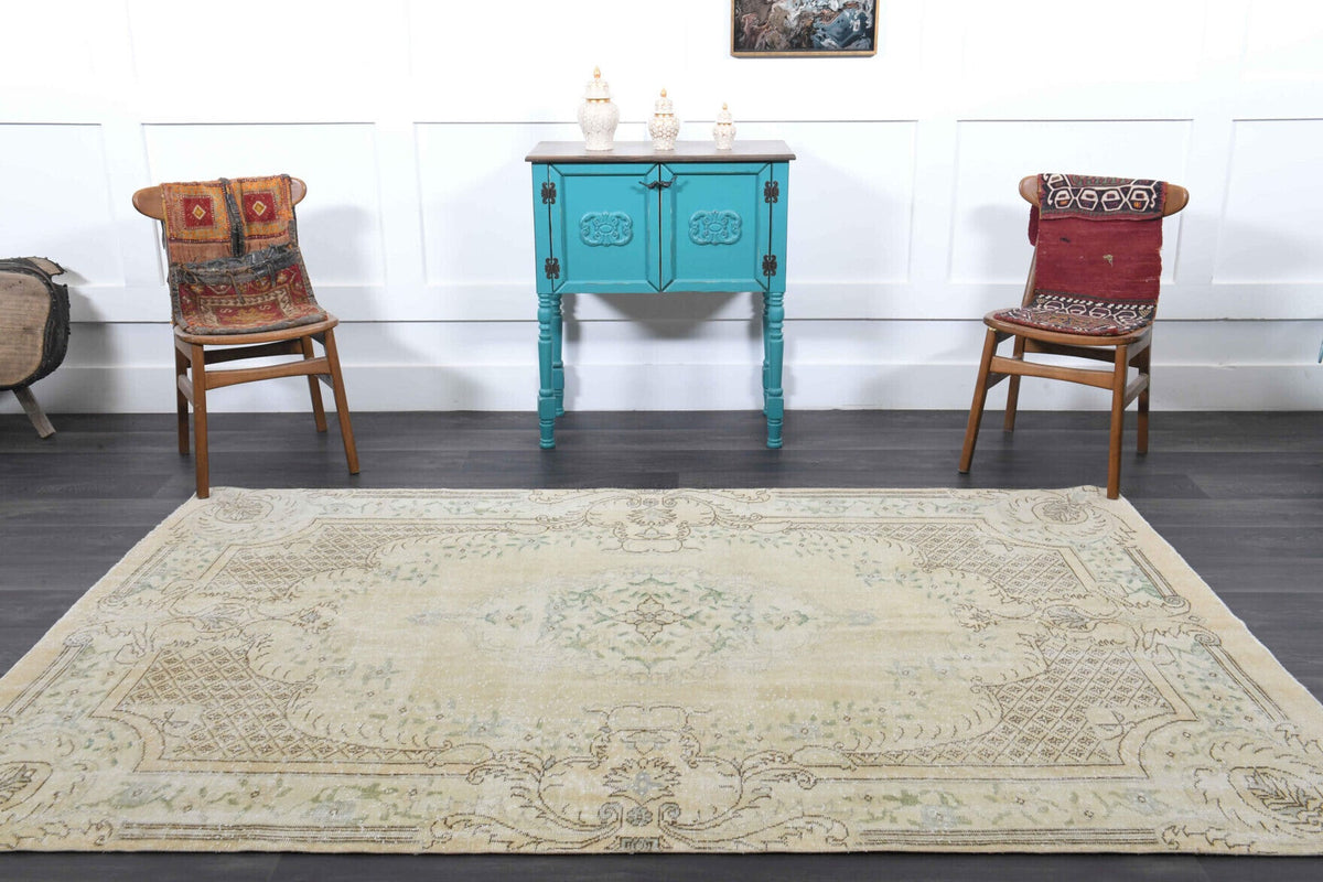 El yapımı vintage halı 152x244 cm oryantal desenli yün - desen detayı