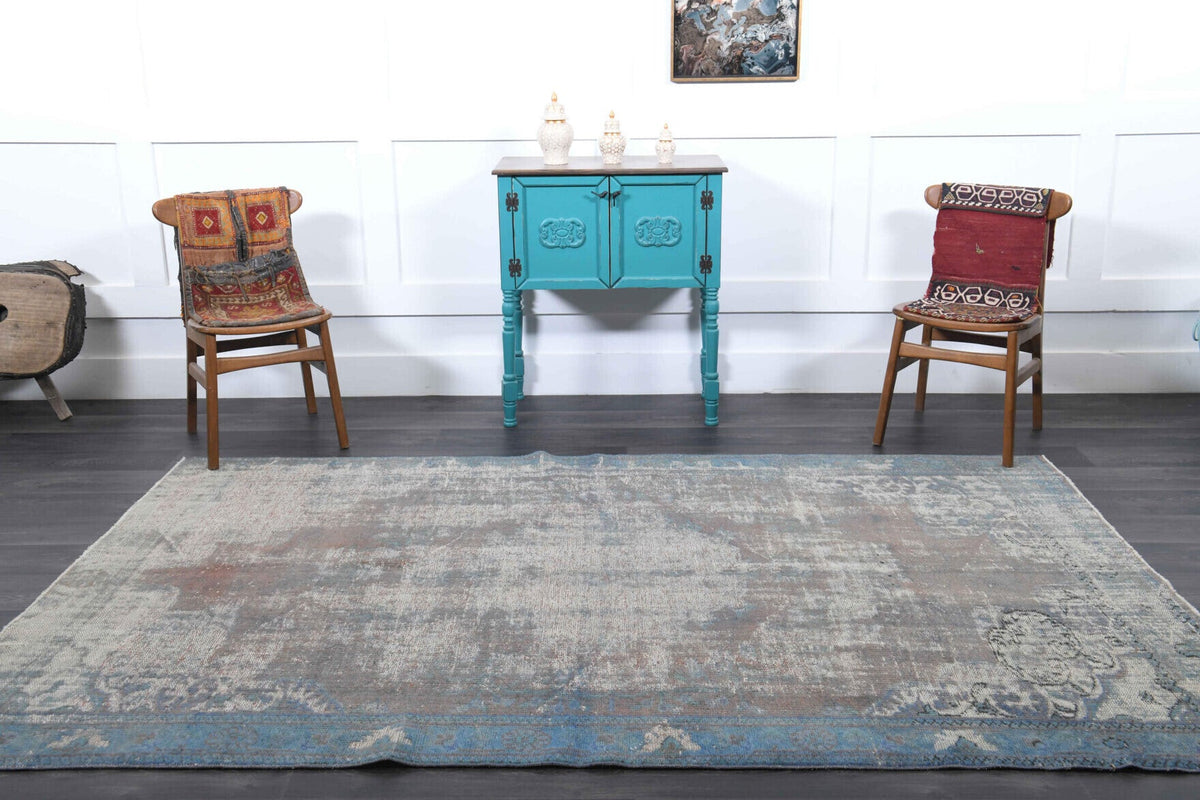 Distressed Oushak Vintage Area Rug