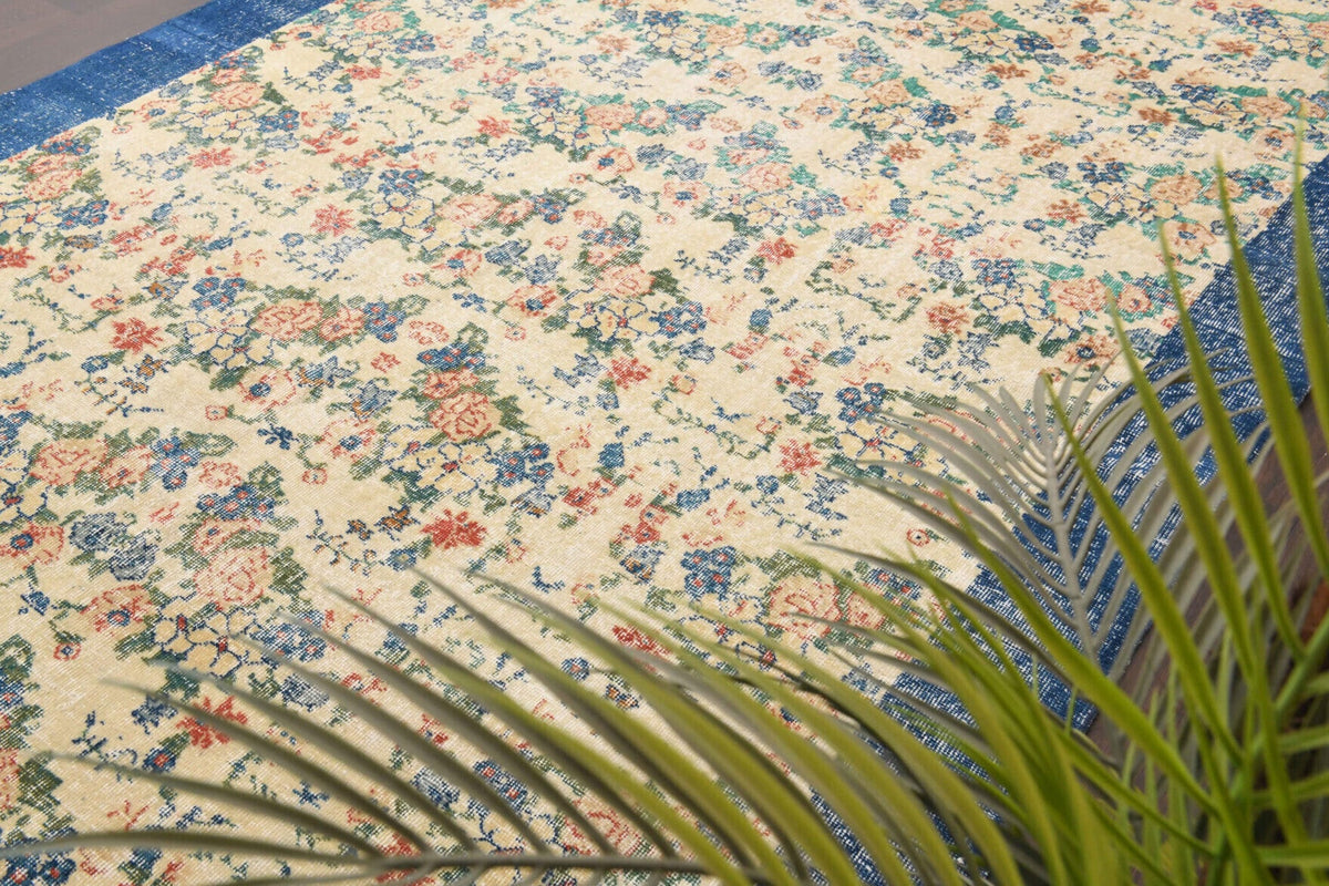 Salon için çiçek desenli el dokuma vintage halı – 210x314 cm