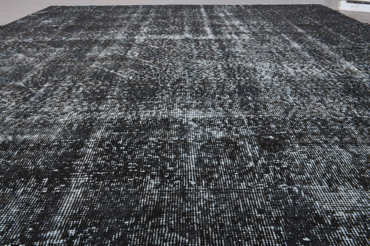 Vintage halı 203x309 cm – gri ve siyah düz zeminli, el dokuma