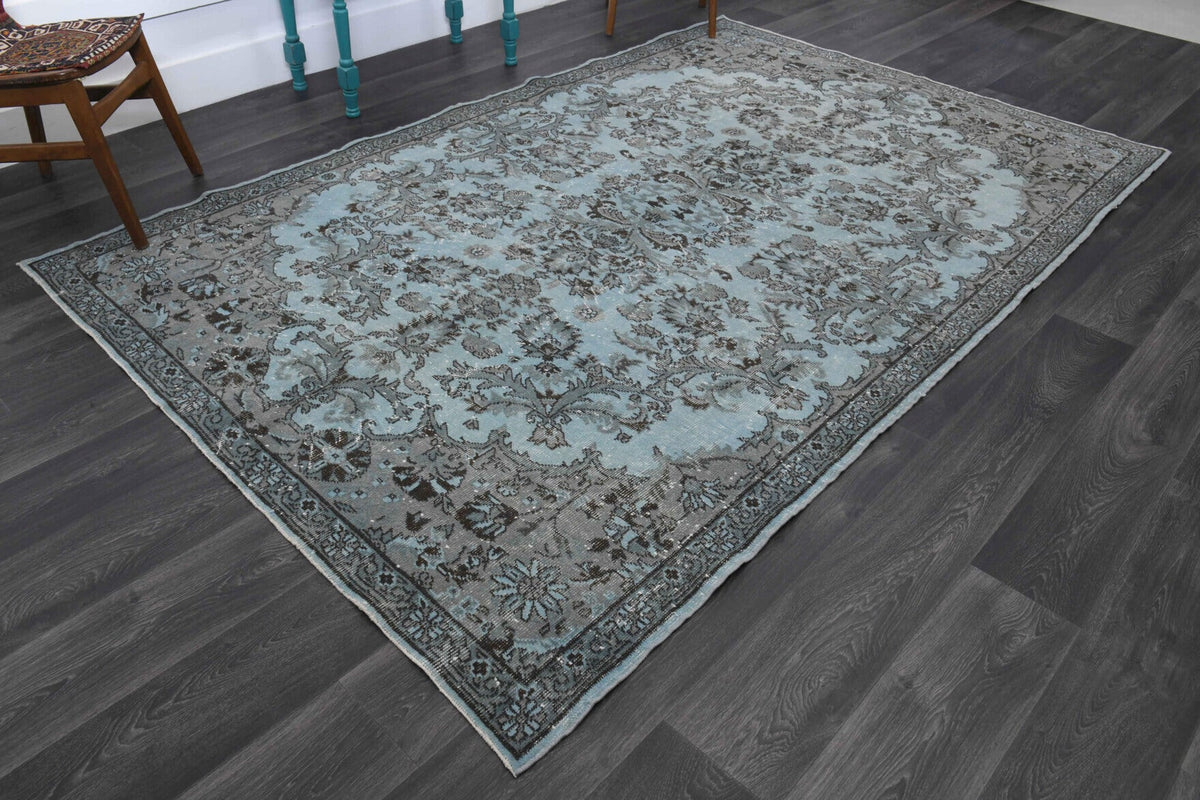 El yapımı vintage halı 183x274 cm oryantal desenli yün - yakın çekim doku detayı