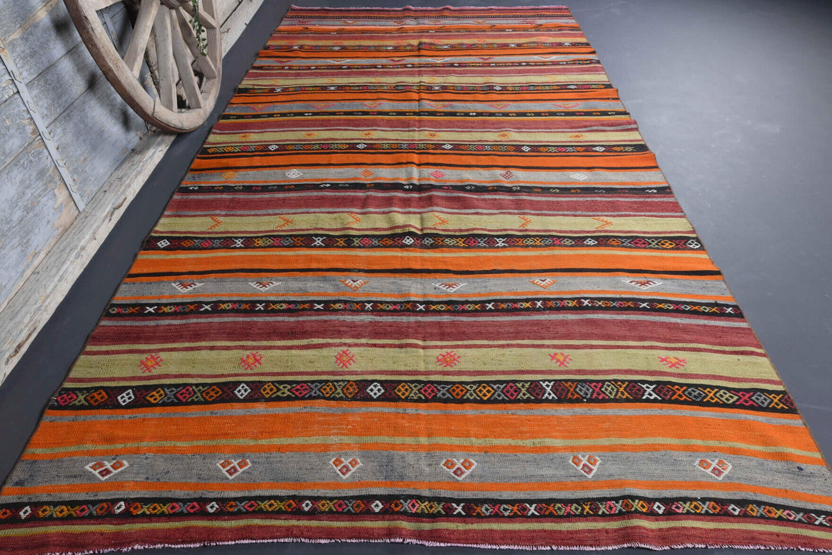 El yapımı vintage yolluk 185x356 cm çizgili desenli yün - detay görünümü
