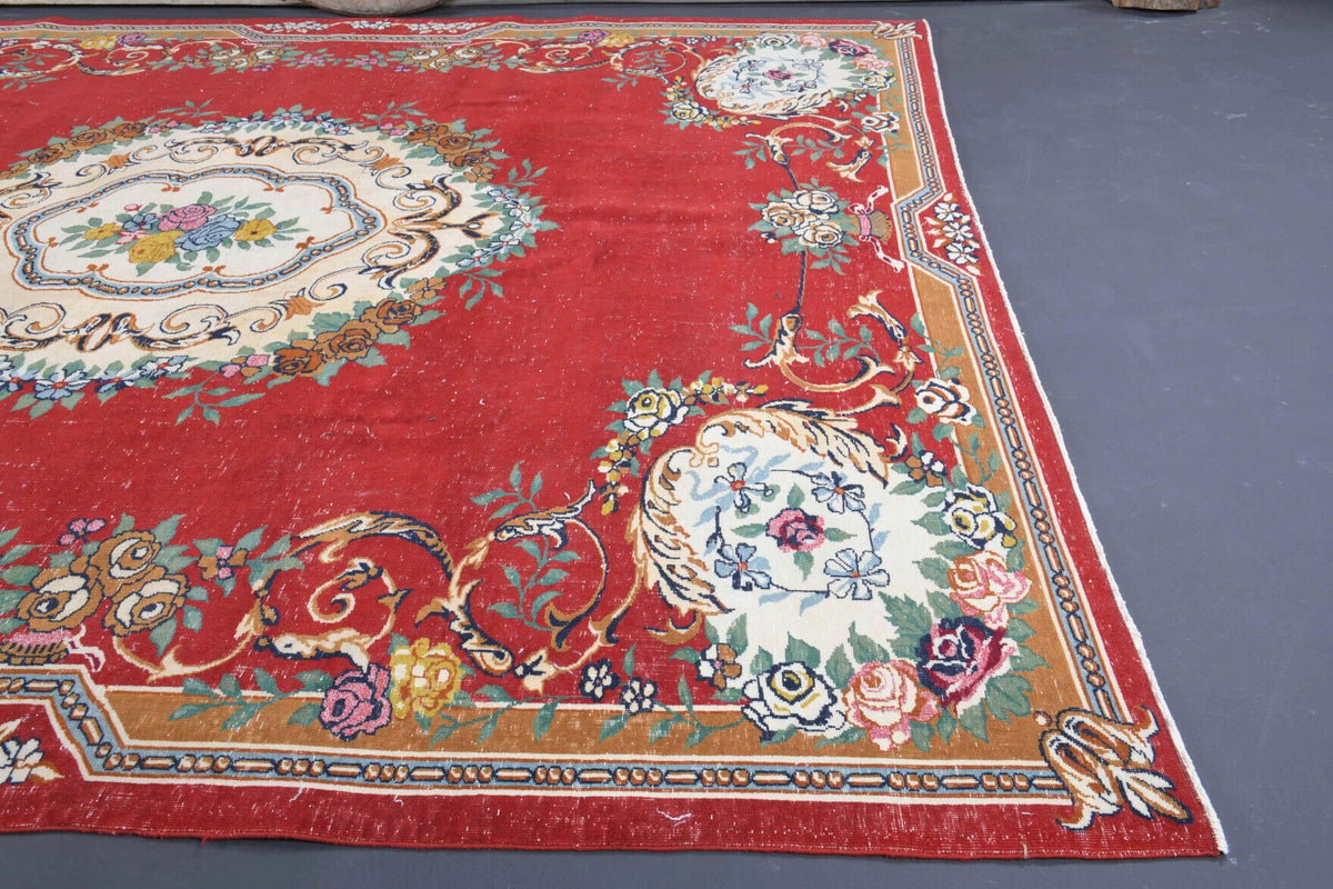 El yapımı vintage halı 274x335 cm oryantal desenli yün - desen detayı