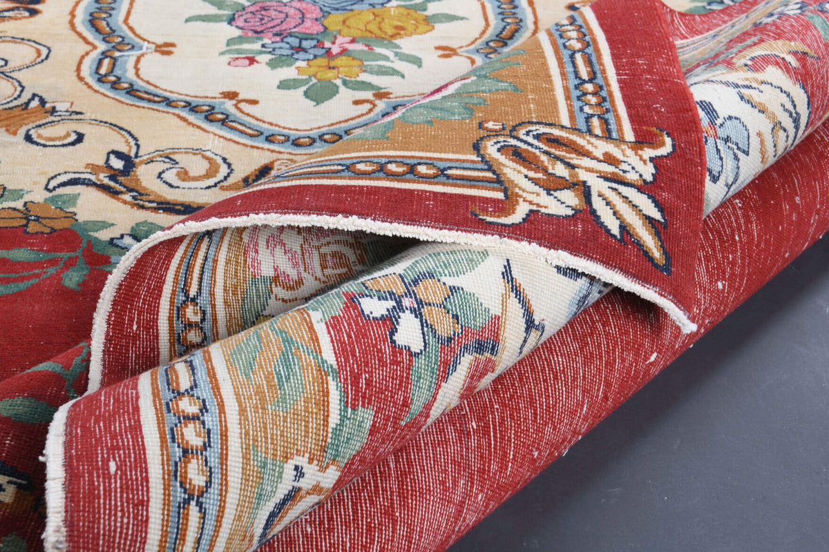 El yapımı vintage halı 274x335 cm oryantal desenli yün - üstten görünüm
