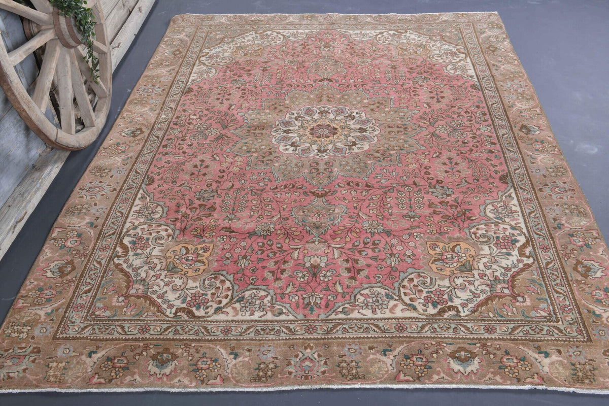 El yapımı vintage halı 231x323 cm oryantal desenli yün - detay görünümü