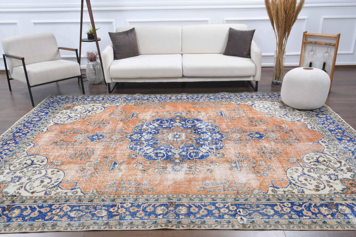 El yapımı vintage halı 257x348 cm oryantal desenli yün - detay görünümü
