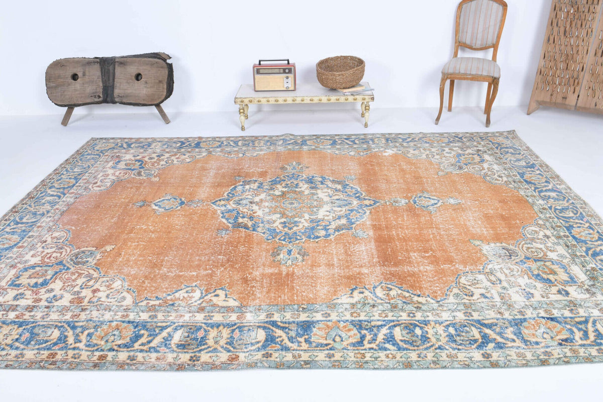 El yapımı vintage halı 234x325 cm oryantal desenli yün - desen detayı