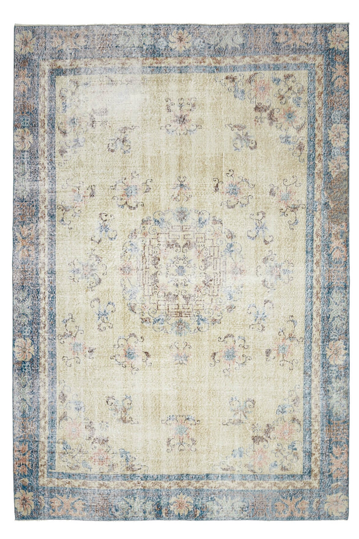 El yapımı vintage halı 213x335 cm oryantal desenli yün