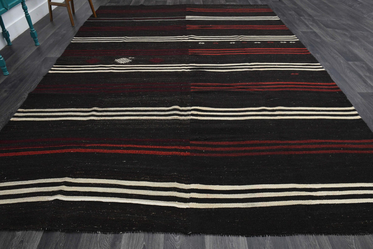 El yapımı vintage halı 274x399 cm çizgili desenli yün - detay görünümü
