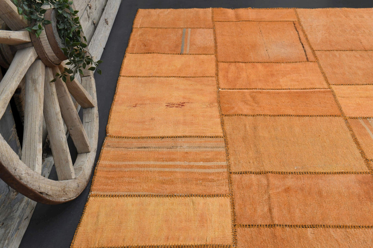 Vintage halı 285x400 cm – turuncu düz zeminli, el dokuma