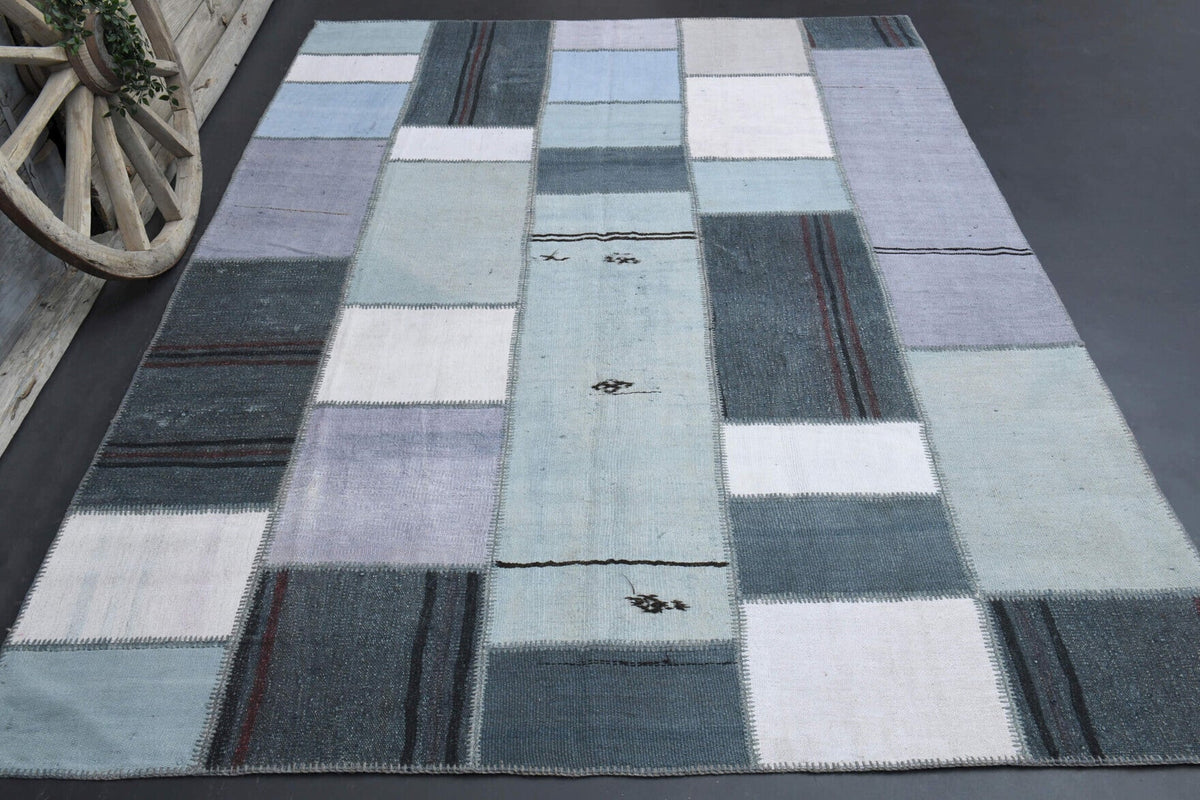 El yapımı vintage halı 241x348 cm düz desenli yün - detay görünümü