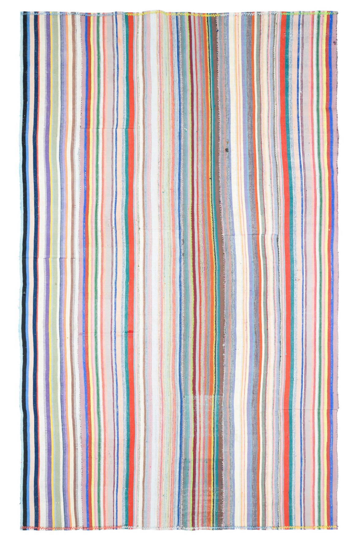 El yapımı vintage halı 211x340 cm çizgili desenli yün