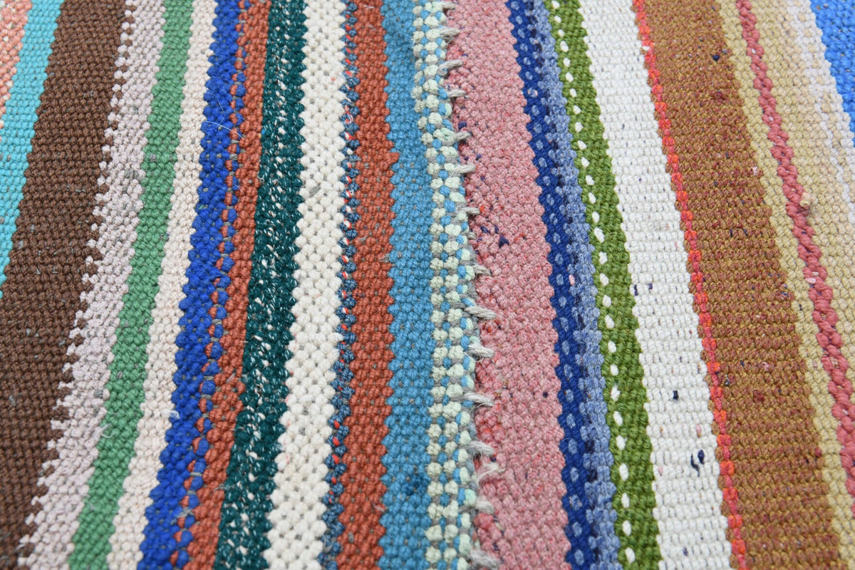 El yapımı vintage halı 290x406 cm çizgili desenli yün - yakın çekim doku detayı