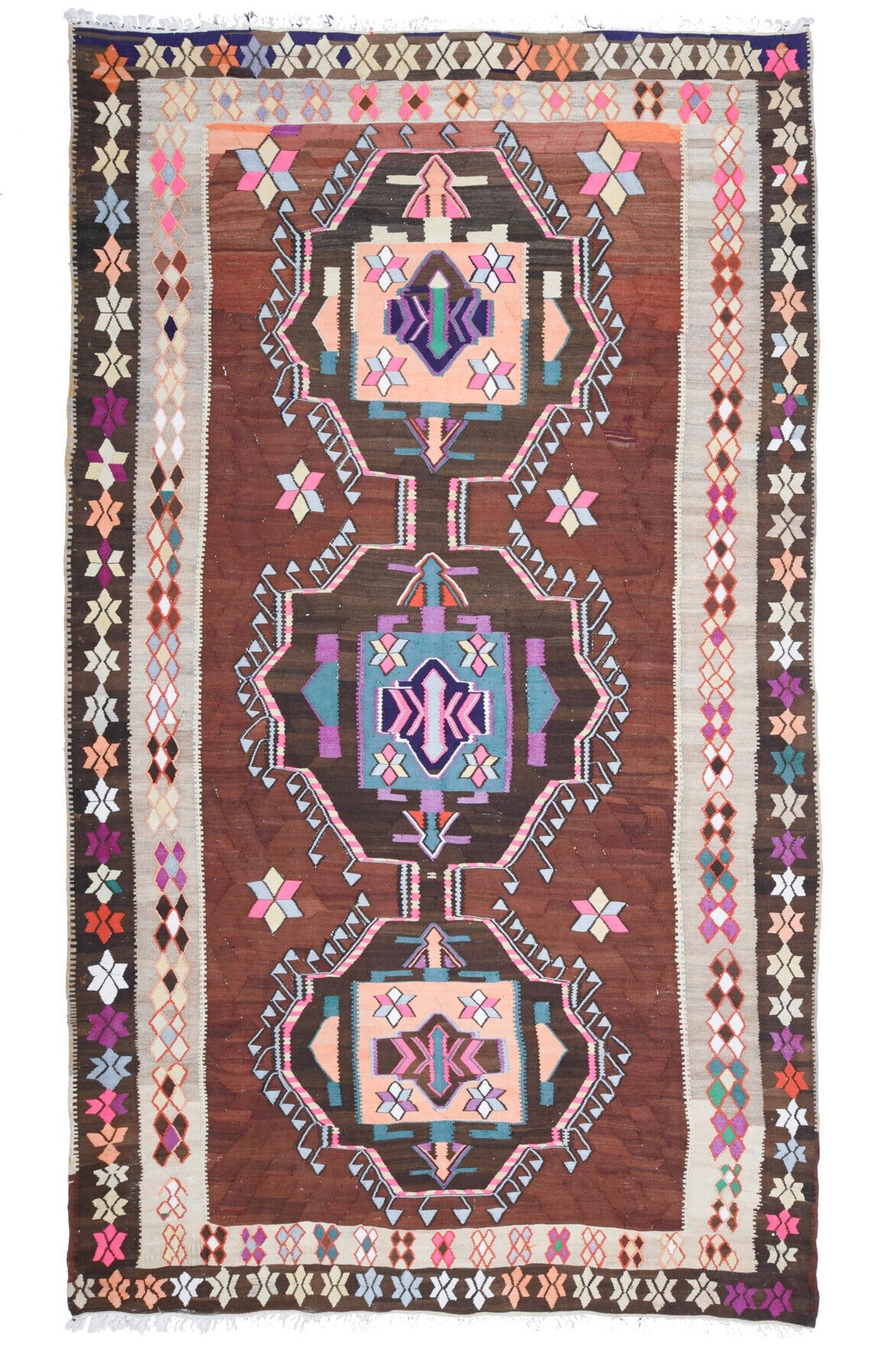 El yapımı vintage halı 226x381 cm oryantal desenli yün - farklı açıdan görünüm