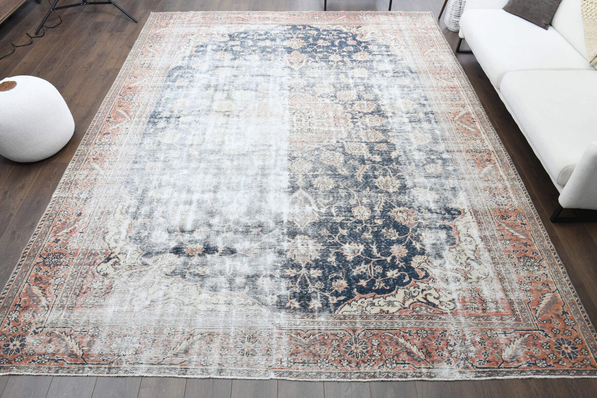 El yapımı vintage halı 287x368 cm oryantal desenli yün - detay görünümü