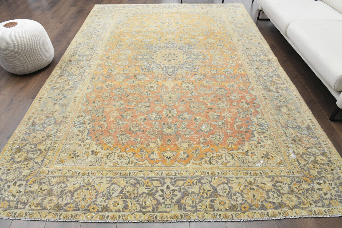 El yapımı vintage halı 231x338 cm oryantal desenli yün - detay görünümü