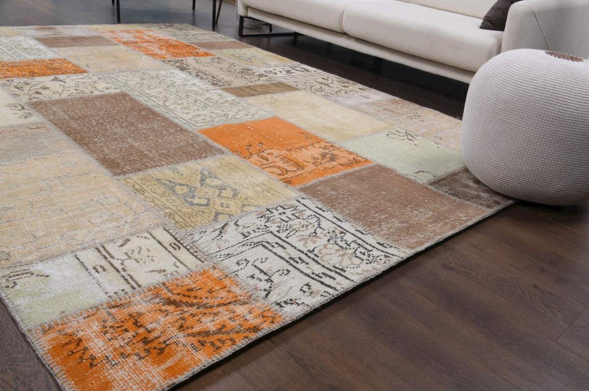 El yapımı vintage halı 203x295 cm çiçek desenli desenli yün - detay görünümü