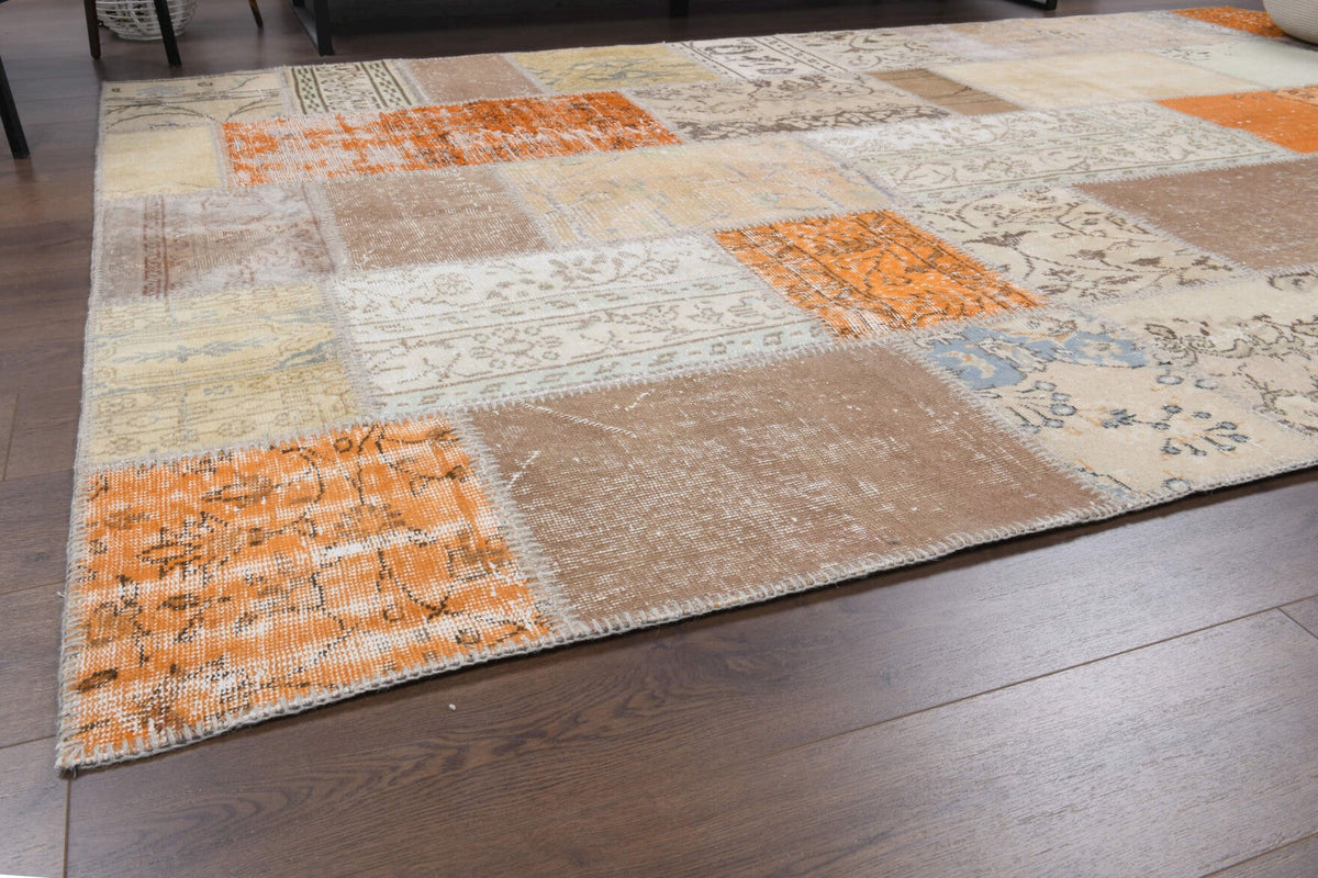 El yapımı vintage halı 203x295 cm çiçek desenli desenli yün - yakın çekim doku detayı
