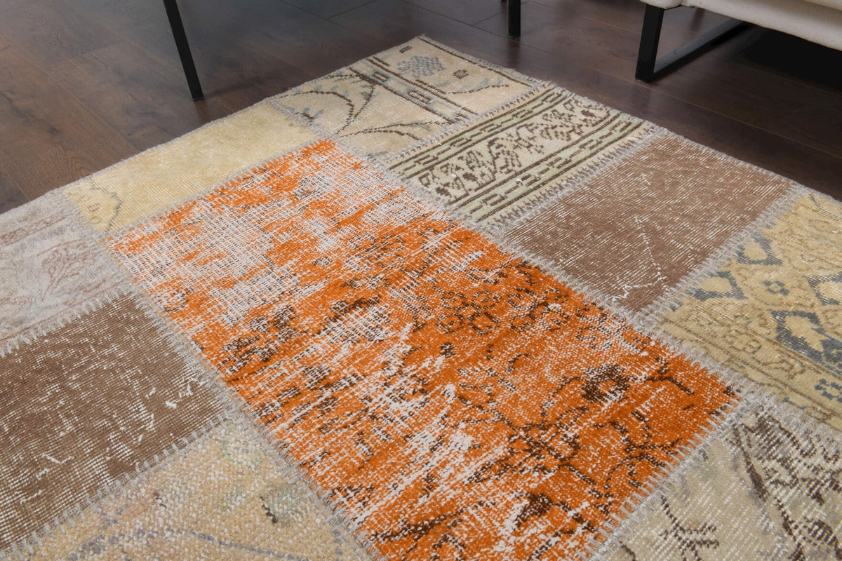 El yapımı vintage halı 203x295 cm çiçek desenli desenli yün - kenar ve saçak detayı