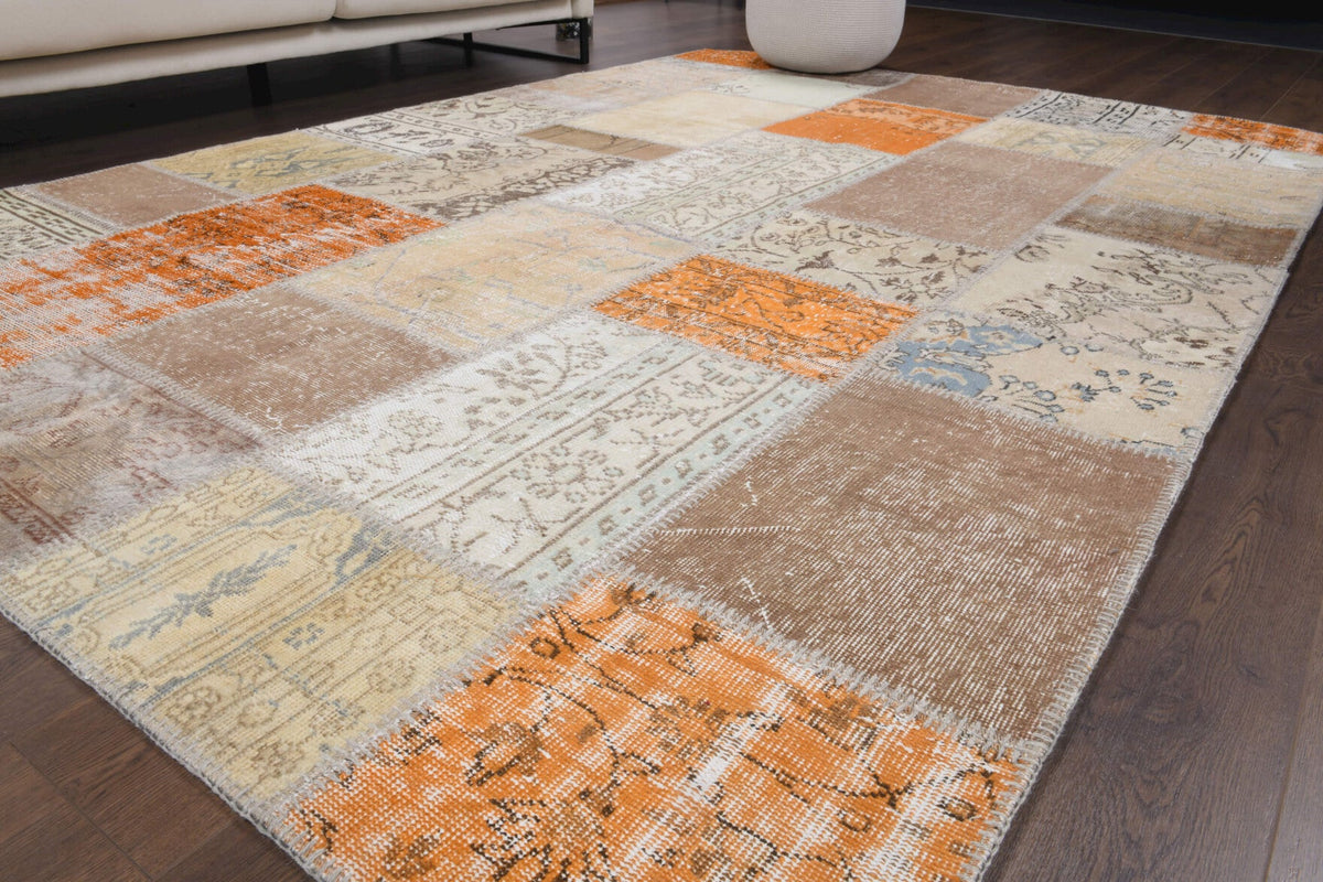 El yapımı vintage halı 203x295 cm çiçek desenli desenli yün - desen detayı