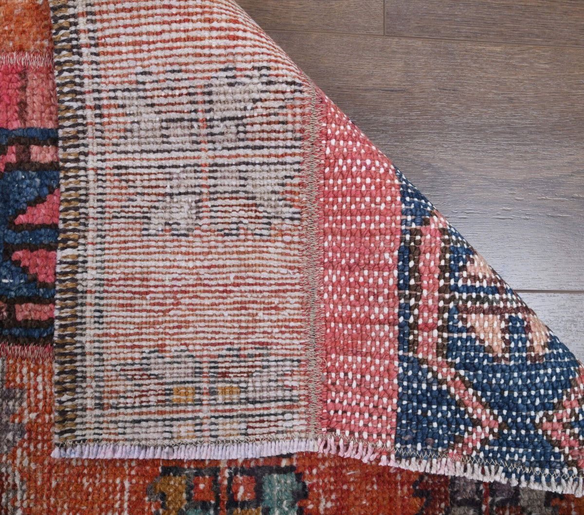 El yapımı vintage yolluk 56x310 cm i̇kat desenli yün - yakın çekim doku detayı