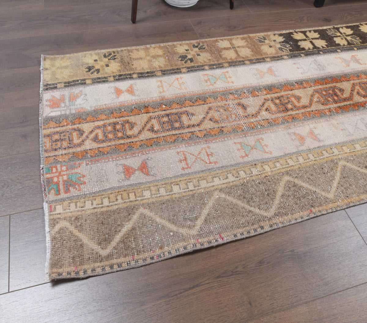 El yapımı vintage yolluk 79x333 cm oryantal desenli yün - detay görünümü