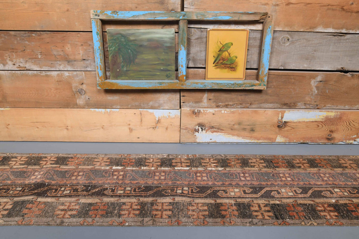 El yapımı vintage yolluk 58x300 cm tribal desenli yün - yakın çekim doku detayı