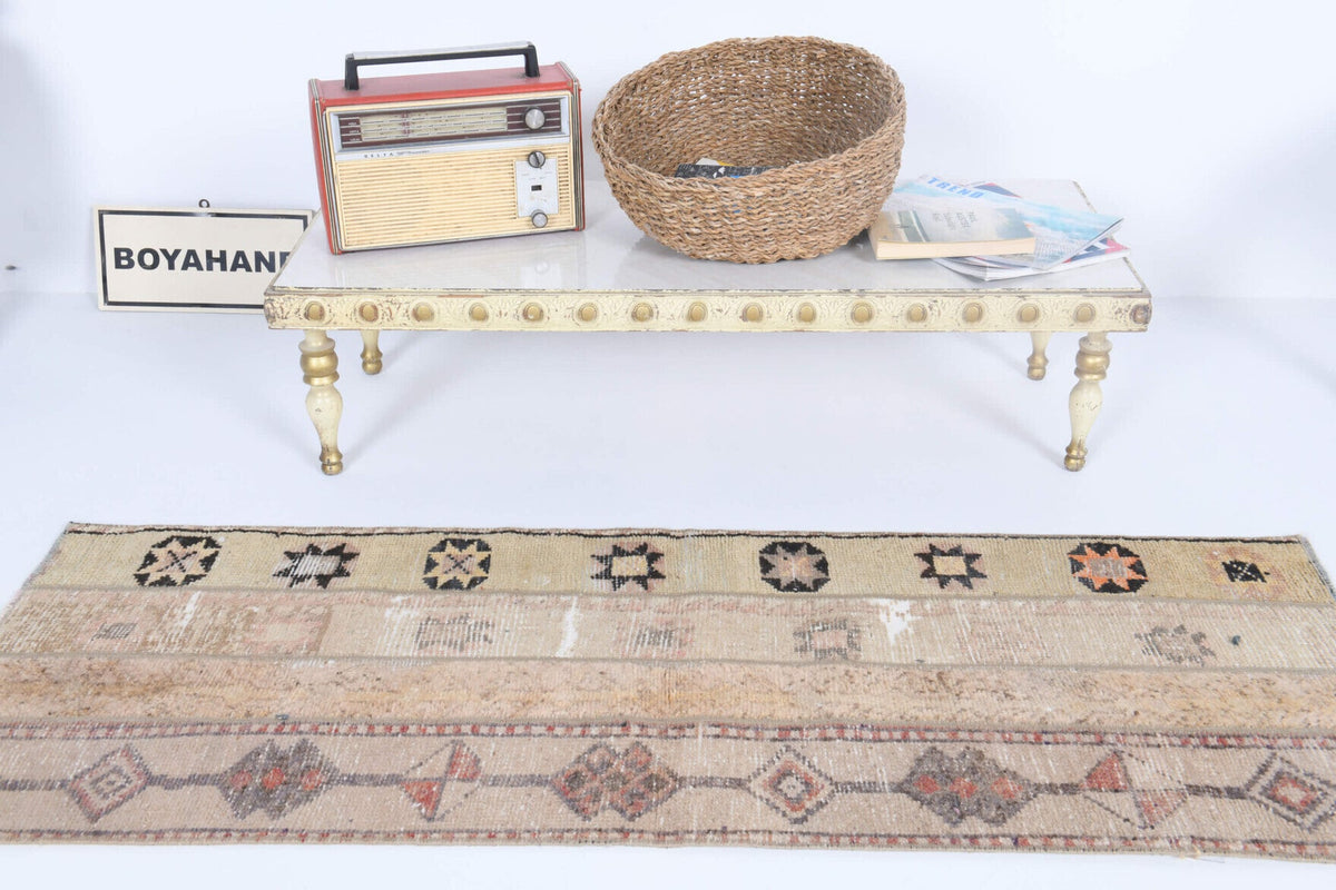 El yapımı vintage yolluk 56x152 cm tribal desenli yün - detay görünümü